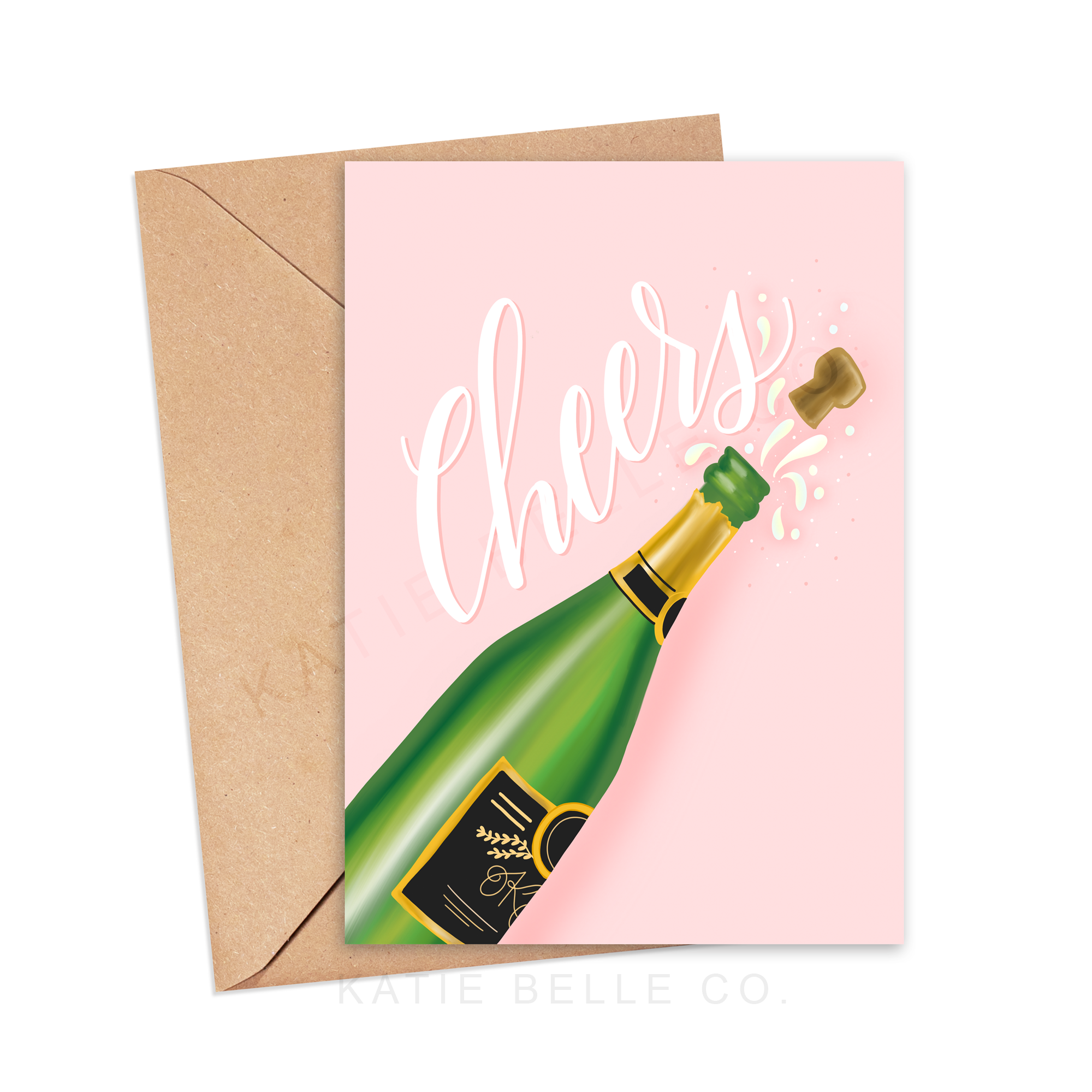 Rose Champagne Bottle Cheers Birthday Card