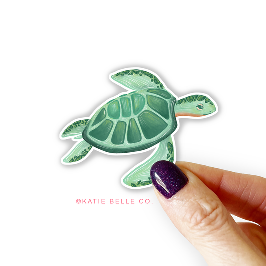 Sea Turtle Sticker. Vinyl Sticker. Waterproof Sticker. Water bottle sticker. hydroflask sticker. laptop sticker. Sea turtle lovers. Sea turtle swimming. Sea turtle gift. Ocean sticker. Swimming with Turtles. Katie Belle Co. 