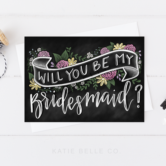 WILL YOU BE MY BRIDESMAID GREETING CARD- Old branding on back side