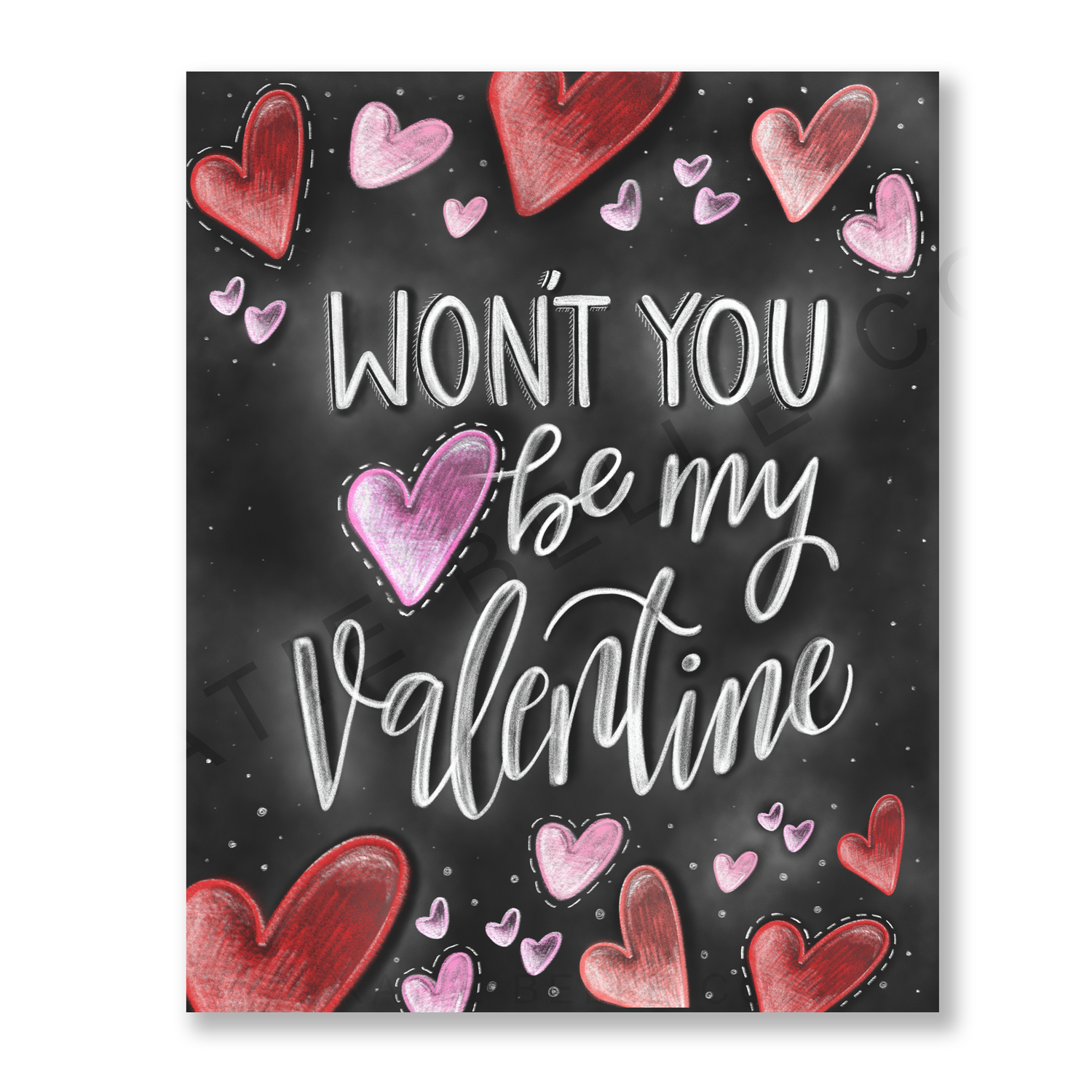 Valentines Day Artwork, Valentine's Day Decor, Katie Belle Co. Valentine's Collection, Chalkboard Print. Chalk Art. Heart Print. Valentine's day gifts. Valentine's day decorations. 
